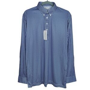 Collars & Co Polo Shirt Mens S Blue Gingham Button Down Long Sleeve Oxford NWT